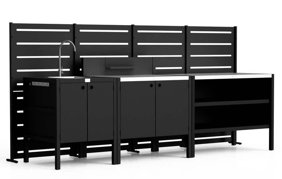 RAMA Sichtschutz 4-sektion hoch, schwarz, L320 x B30 x H153 cm