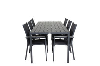 Break Esstisch - schwarzes Aluminium / schwarzes Aintwood - 205*90 + Parma Armlehnstuhl