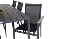 Break Esstisch - schwarzes Aluminium / schwarzes Aintwood - 205*90 + Parma Armlehnstuhl