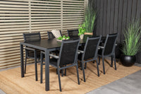Break Esstisch - schwarzes Aluminium / schwarzes Aintwood - 205*90 + Parma Armlehnstuhl