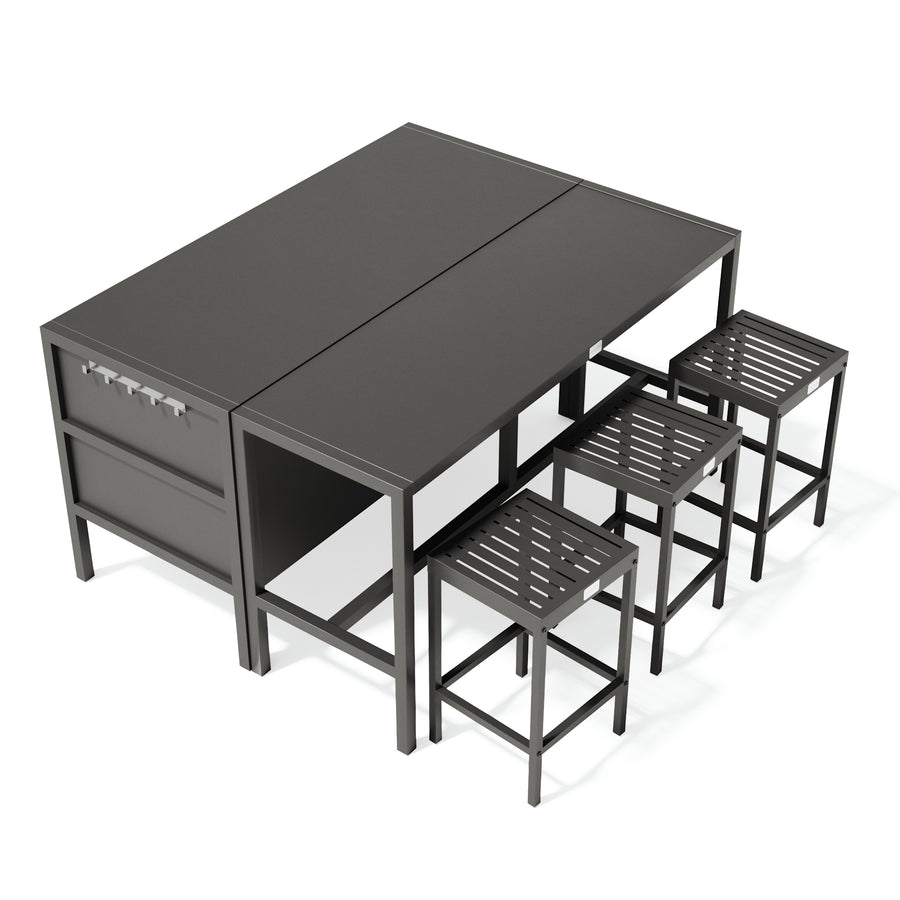 Umami Modul 3 mit Bartisch und 3 Barhockern, Schwarz