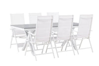 Garcia Esstisch 200*100 - weiß / alu / grau aintwood + Break Essstuhl - weiß / alu / textilene