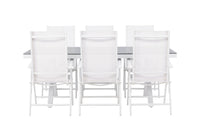 Garcia Esstisch 200*100 - weiß / alu / grau aintwood + Break Essstuhl - weiß / alu / textilene