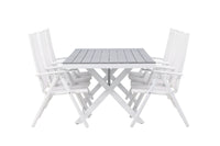 Garcia Esstisch 200*100 - weiß / alu / grau aintwood + Break Essstuhl - weiß / alu / textilene