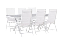 Garcia Esstisch 200*100 - weiß / alu / grau aintwood + Break Essstuhl - weiß / alu / textilene