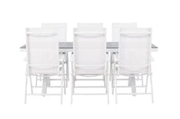 Garcia Esstisch 200*100 - weiß / alu / grau aintwood + Break Essstuhl - weiß / alu / textilene