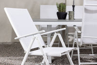 Garcia Esstisch 200*100 - weiß / alu / grau aintwood + Break Essstuhl - weiß / alu / textilene