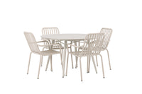 Lina Esstisch 120ø - Beige + Peking Essstuhl - beige / alu