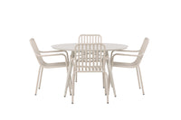 Lina Esstisch 120ø - Beige + Peking Essstuhl - beige / alu