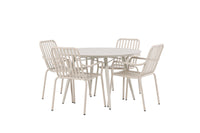 Lina Esstisch 120ø - Beige + Peking Essstuhl - beige / alu