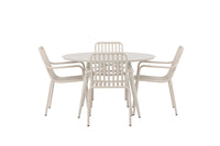 Lina Esstisch 120ø - Beige + Peking Essstuhl - beige / alu