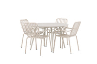 Lina Esstisch 120ø - Beige + Peking Essstuhl - beige / alu