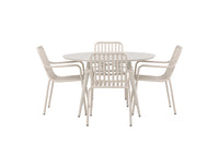 Lina Esstisch 120ø - Beige + Peking Essstuhl - beige / alu
