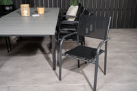 Levels Esstisch 160/240 - schwarz / grau + Santorini Armlehnstuhl - schwarzes Aluminium / schwarzes Textilene