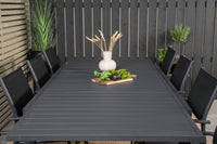 Marbella Esstisch 160/240 - schwarz + Santorini Armlehnstuhl - schwarzes Aluminium / schwarzes Textilene 8