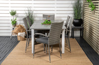 Albany Esstisch 152/210 - weiß Aluminium / graues Aintwood + Anna Essstuhl - grau