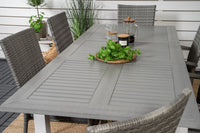 Albany Esstisch 152/210 - weiß Aluminium / graues Aintwood + Anna Essstuhl - grau