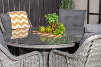 Volta Esstisch ø150 - grau + Vikelund Armlehnstuhl mit Kissen - grau