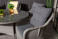 Volta Esstisch ø150 - grau + Vikelund Armlehnstuhl mit Kissen - grau