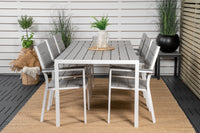 Break Esstisch 205*90 - weiß Aluminium / grau Aintwood + Levels Maststuhl - weiß / grau