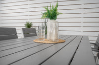 Break Esstisch 205*90 - weiß Aluminium / grau Aintwood + Levels Maststuhl - weiß / grau