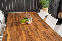 Bois Esstisch 200*100 - weißes Aluminium / Akazie + Santorini Armlehnstuhl - weißes Aluminium / Textilene