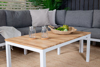 Copacabana Ecksofa mit Brasilia Couchtisch - weißes Aluminium / grau / Teak