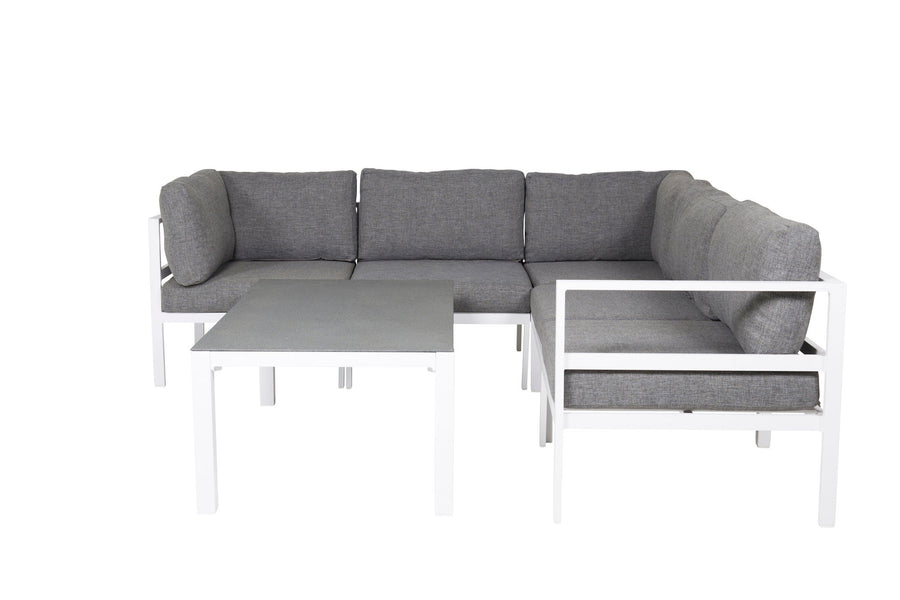 Copacabana Ecksofa mit Couchtisch - weiß alu / grau