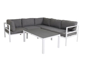 Copacabana Ecksofa mit Couchtisch - weiß alu / grau