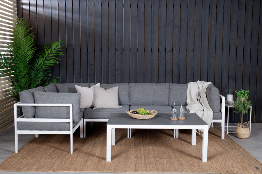 Copacabana Ecksofa mit Couchtisch - weiß alu / grau