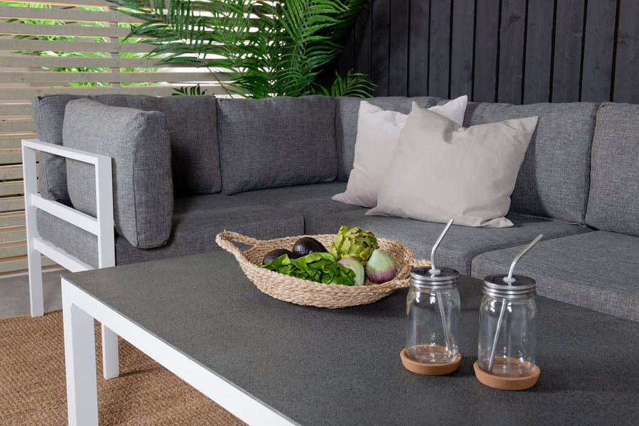 Copacabana Ecksofa mit Couchtisch - weiß alu / grau