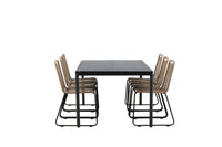 Modena Esstisch 200*100 - schwarz + Lindos Essstuhl - schwarz Aluminium / Latte Gewebe