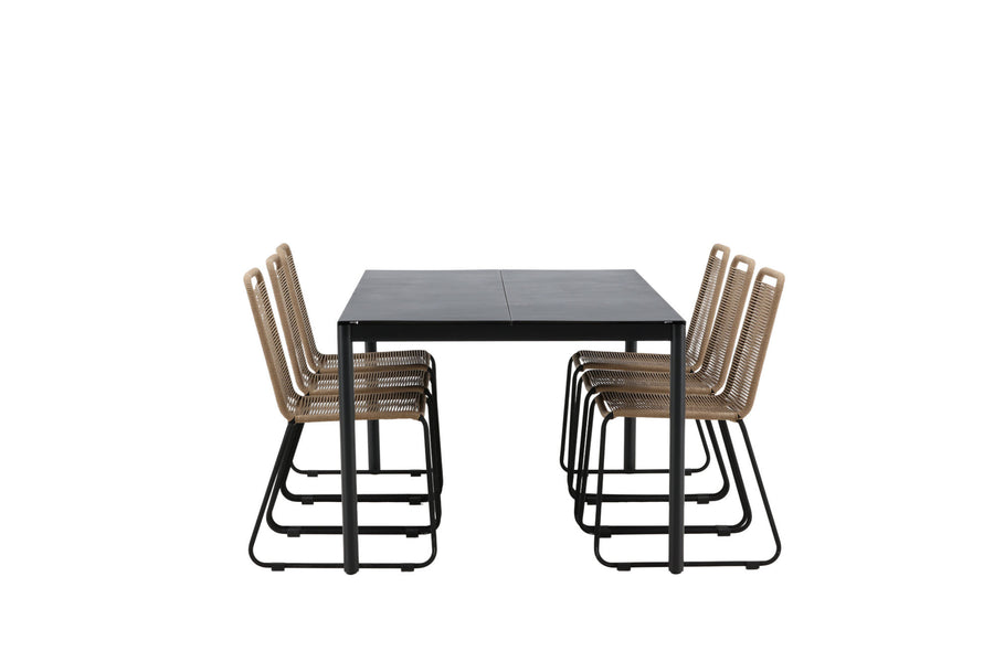 Modena Esstisch 200*100 - schwarz + Lindos Essstuhl - schwarz Aluminium / Latte Gewebe