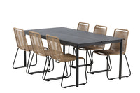 Modena Esstisch 200*100 - schwarz + Lindos Essstuhl - schwarz Aluminium / Latte Gewebe