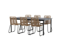 Modena Esstisch 200*100 - schwarz + Lindos Essstuhl - schwarz Aluminium / Latte Gewebe