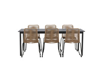 Modena Esstisch 200*100 - schwarz + Lindos Essstuhl - schwarz Aluminium / Latte Gewebe