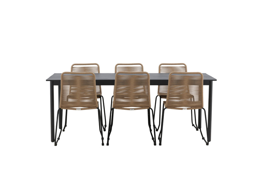 Modena Esstisch 200*100 - schwarz + Lindos Essstuhl - schwarz Aluminium / Latte Gewebe