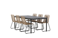 Modena Esstisch 200*100 - schwarz + Lindos Essstuhl - schwarz Aluminium / Latte Gewebe