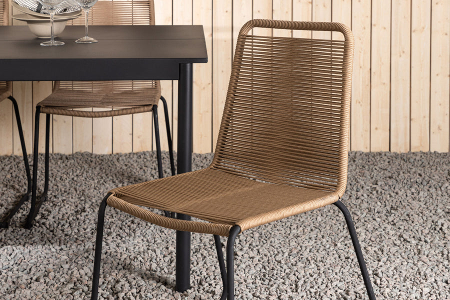 Modena Esstisch 200*100 - schwarz + Lindos Essstuhl - schwarz Aluminium / Latte Gewebe