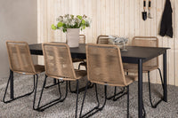 Modena Esstisch 200*100 - schwarz + Lindos Essstuhl - schwarz Aluminium / Latte Gewebe