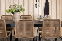 Modena Esstisch 200*100 - schwarz + Lindos Essstuhl - schwarz Aluminium / Latte Gewebe