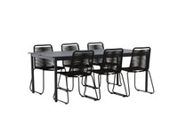 Modena Esstisch 200*100 - schwarz + Lindos Essstuhl - schwarz / alu / rep