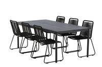 Modena Esstisch 200*100 - schwarz + Lindos Essstuhl - schwarz / alu / rep