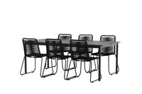 Modena Esstisch 200*100 - schwarz + Lindos Essstuhl - schwarz / alu / rep