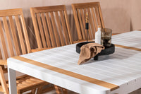 Togo Esstisch 200*100 - weiß / Teak / Alu + Kenya 5-fach verstellbarer Essstuhl - Teak