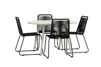 Lina Esstisch 120ø - beige + Lindos Essstuhl - schwarz Aluminium / schwarzes Geflecht