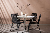 Lina Esstisch 120ø - beige + Lindos Essstuhl - schwarz Aluminium / schwarzes Geflecht