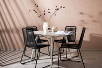 Lina Esstisch 120ø - beige + Lindos Essstuhl - schwarz Aluminium / schwarzes Geflecht