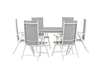 Break Esstisch 150ø - weiß / grau / alu / aintwood + Break 5:pos Essstuhl - weiß / grau