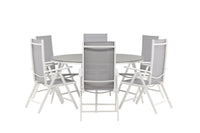 Break Esstisch 150ø - weiß / grau / alu / aintwood + Break 5:pos Essstuhl - weiß / grau